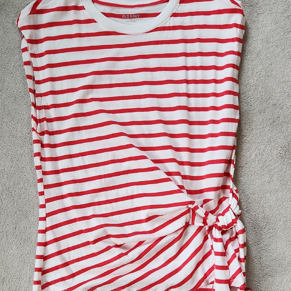 Orange White Side-Tie Cotton Top - medium